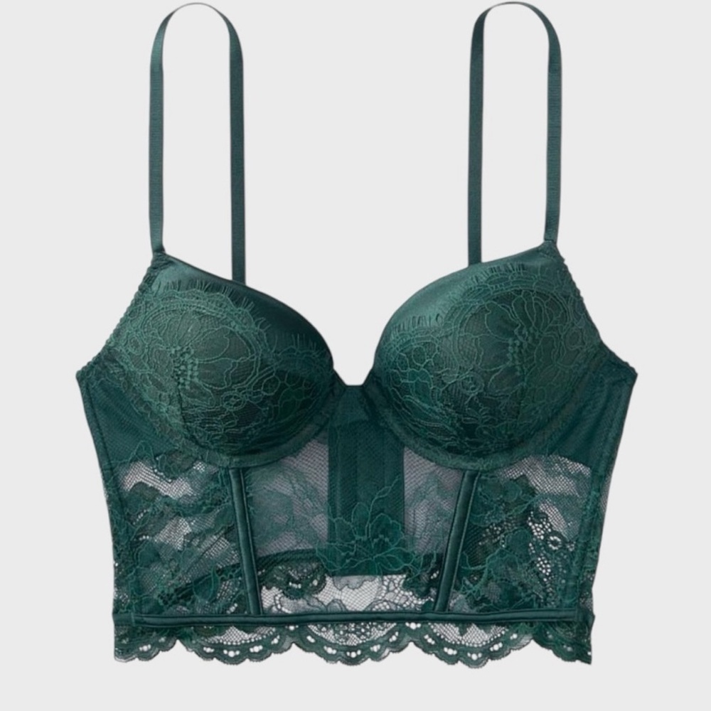 Victoria's Secret Very Sexy Push Up Bra Emerald Green Corset Top 36B LIKE NEW - Picture 6 of 12